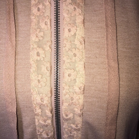 LOGO Lounge Zip Front Hoodie Lace Trim Beige Cream Size XXS - Picture 5 of 10